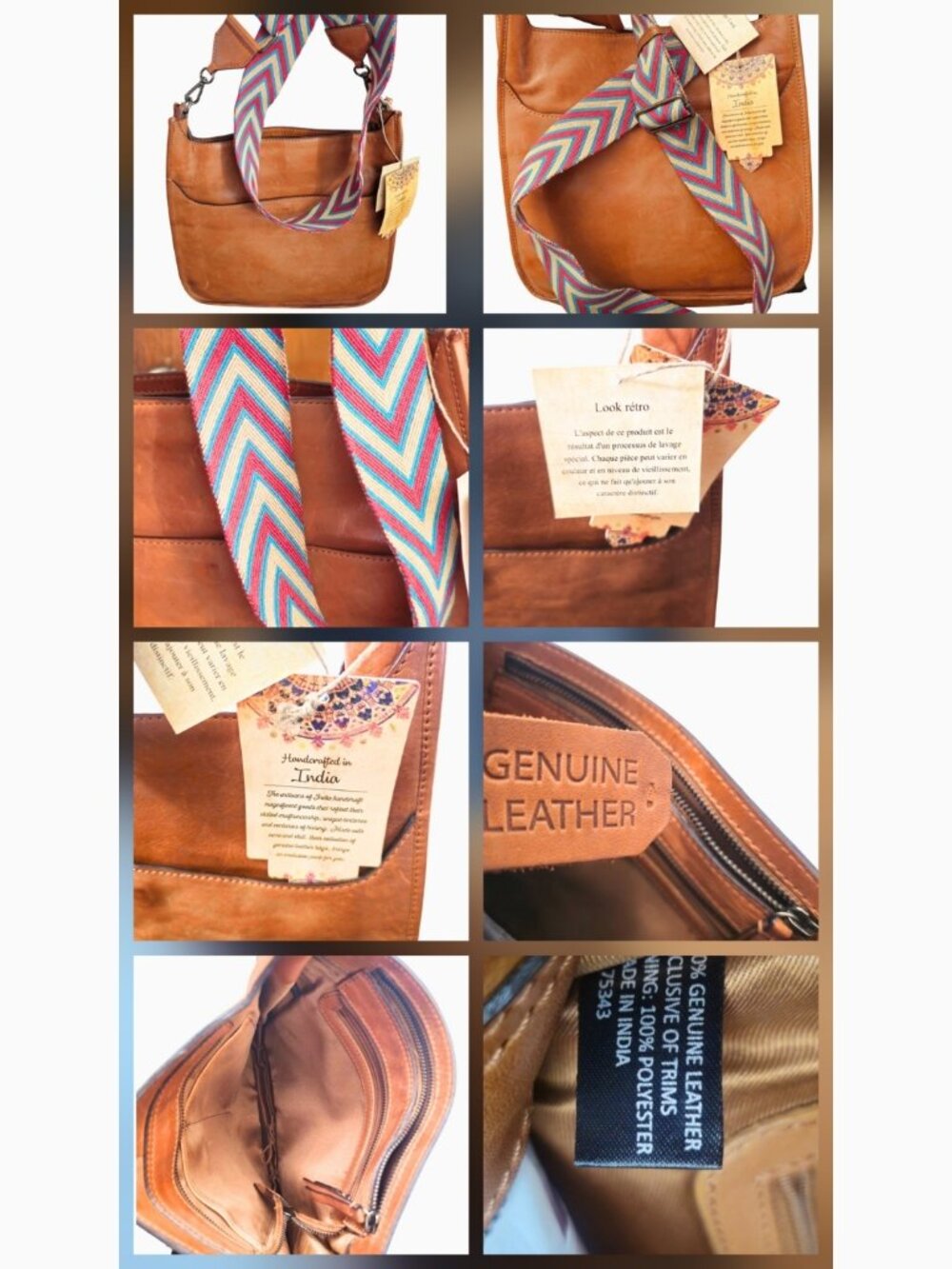 Handcrafted Genuine Leather Boho Crossbody Saddle Bag - Vintage Guitar Strap